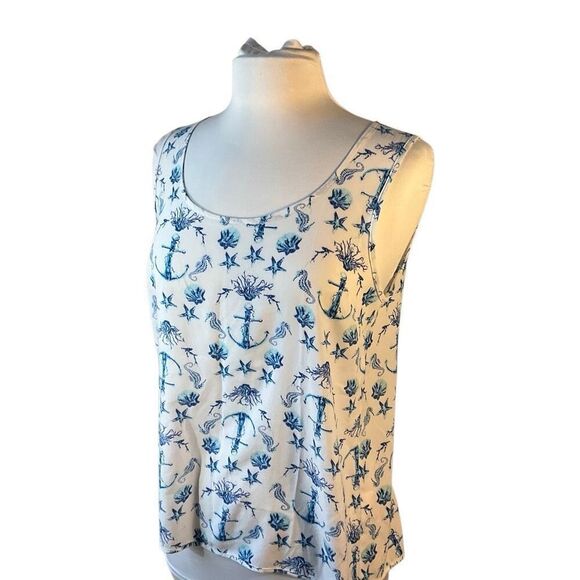Macbeth Collections Nautical Button Back Sleeveless Top. Anchors shells starfish - Picture 4 of 16